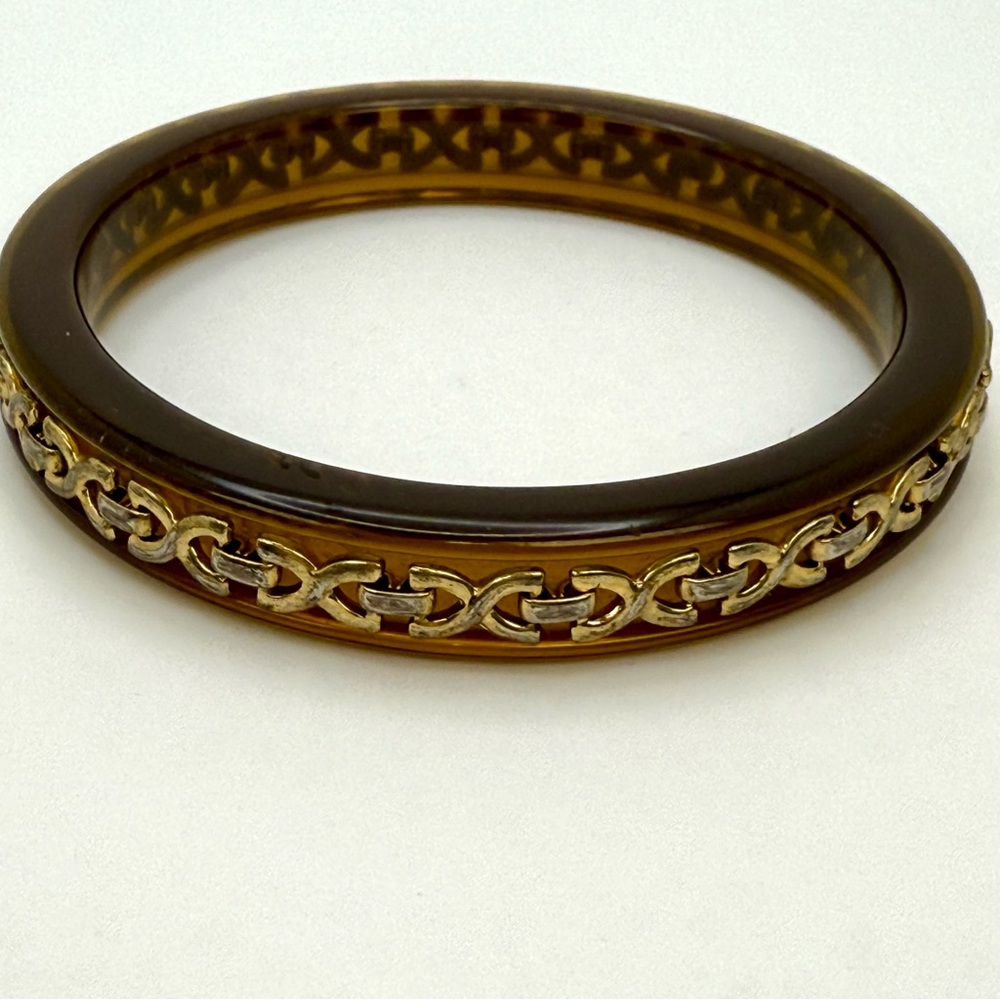 Vintage Carolee Amber Lucite Metal Chain Bangle Bracelet